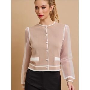 Elegant Tan Cardigan with Sheer Sleeves